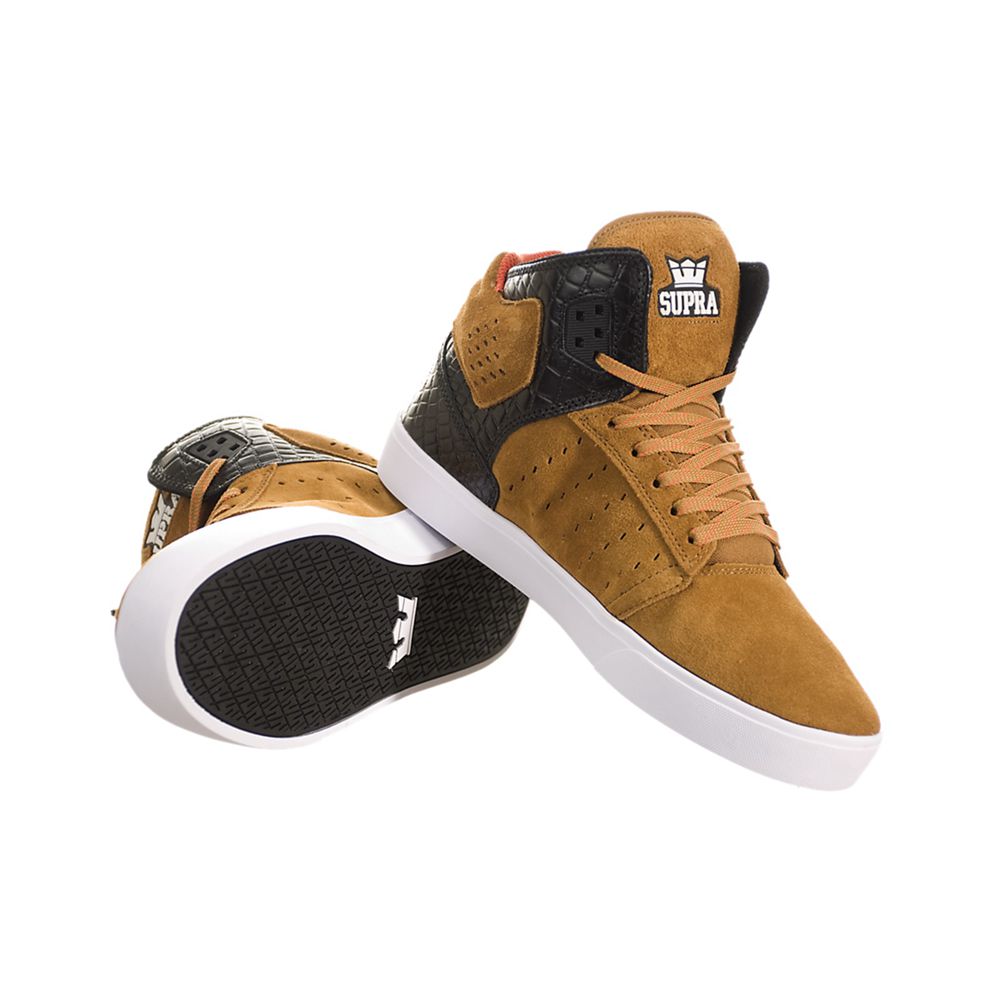 Chaussures de Skate Supra Atom Marron Brown/Black-White Homme | BWL-35746058